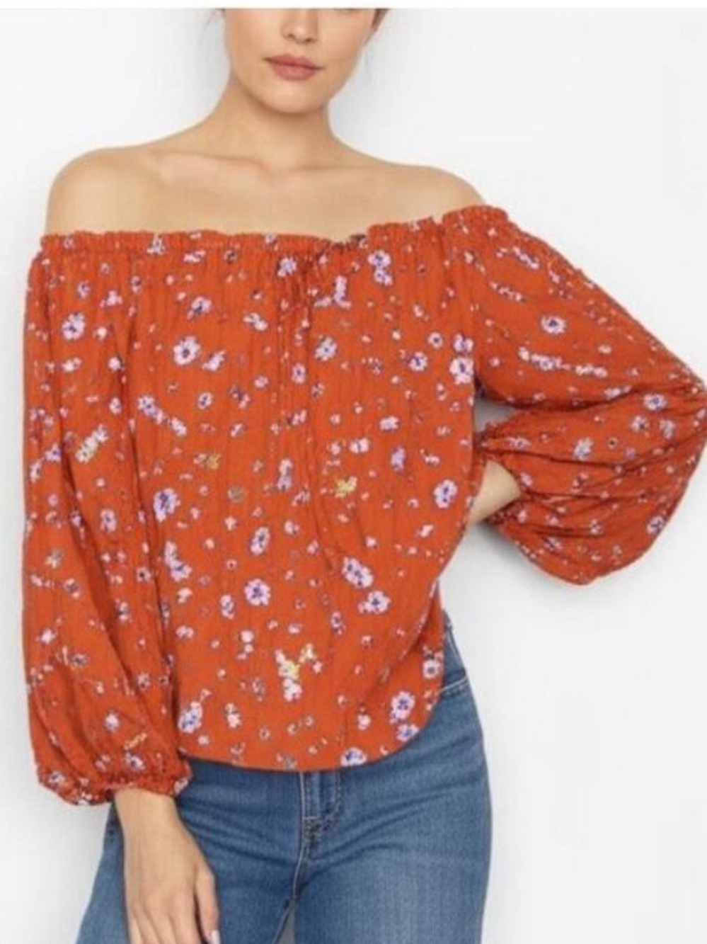 NEW Anthropologie Sanctuary floral blouse Top XSMALL Orange boho off shoulder